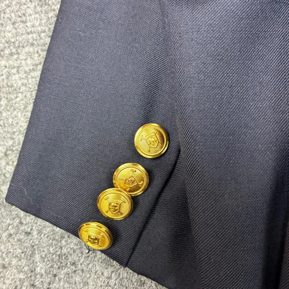 Lauren Ralph Lauren Mens Navy Blue Wool Blend Blazer Gold Crest Buttons 46L
